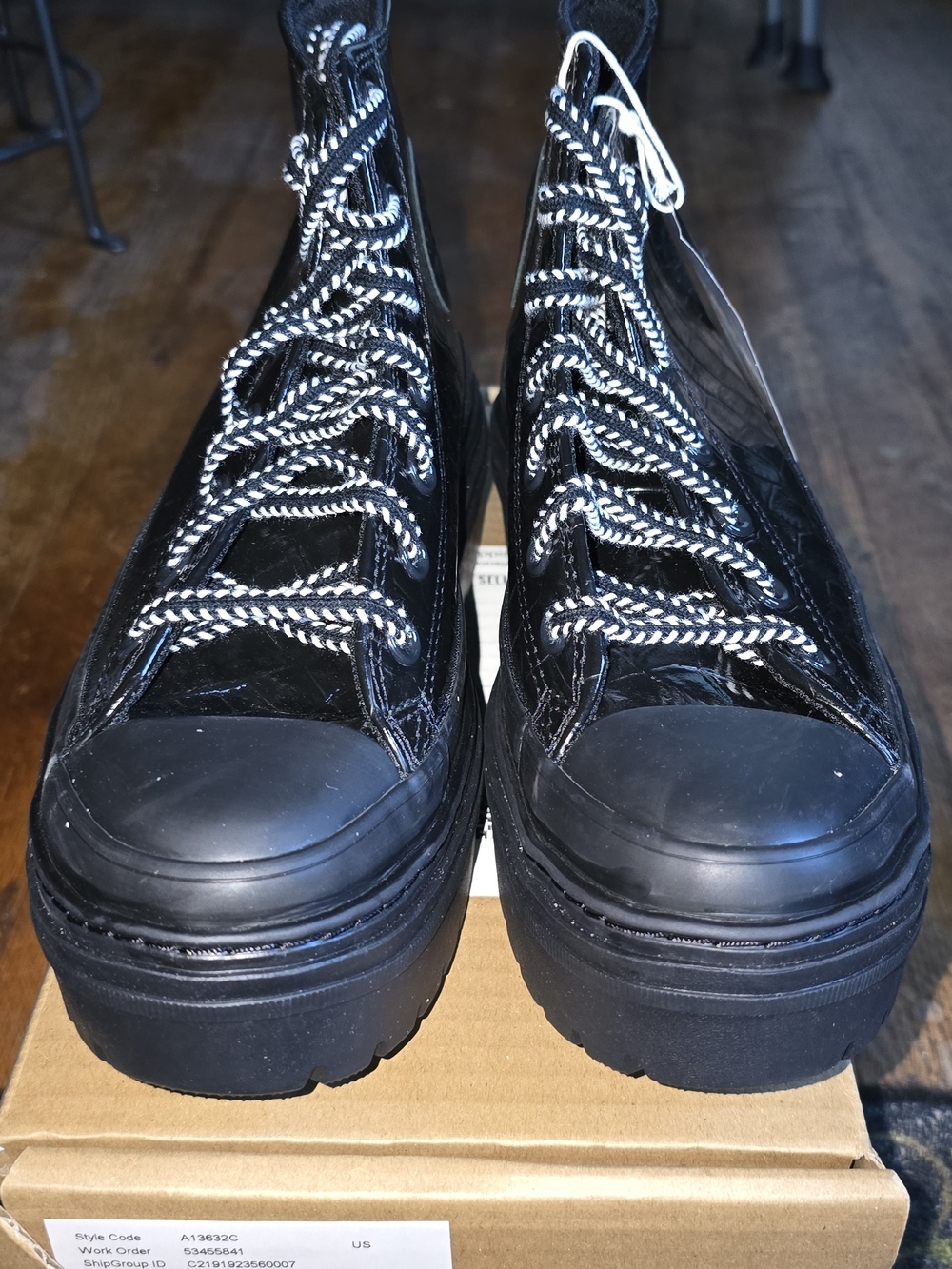 Converse Black Patent Platform Lace-Up Heeled Boots